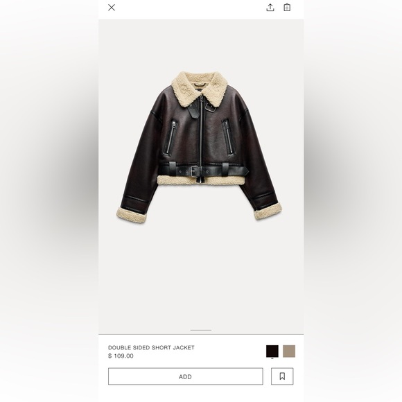 Brown Zara Shearling Jacket *belt missing* - Picture 4 of 4